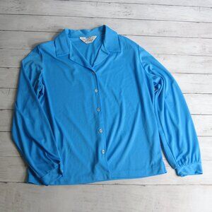 NPC Fashions Vintage Women's Blue Top Size L Long Sleeve Button Up Blouse
